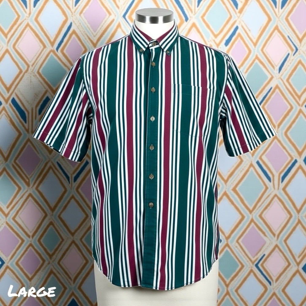 Vintage World Island Shirt Mens L Striped USA Button Down Brushpopper 90's Retro